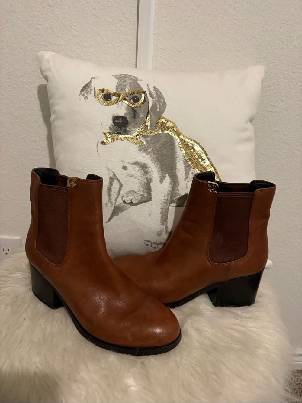Tory Burch Chestnut Brown Leather Chelsea Ankle Boots